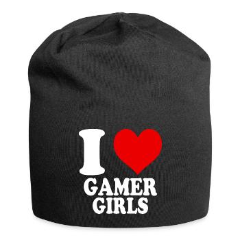 I Love Gamer Girls Nerd Funny Heart - Jersey Beanie - black - Front