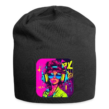 80er Party Vintage Mottoparty Ikone - Jersey-Beanie - Schwarz - Vorne