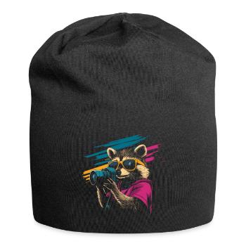 Raccoon with sunglasses and camera - Jersey Beanie - black - Front