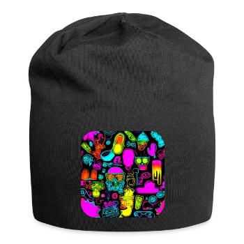 Neon Abstrakt Style Trend Glow Party - Jersey-Beanie - Schwarz - Vorne