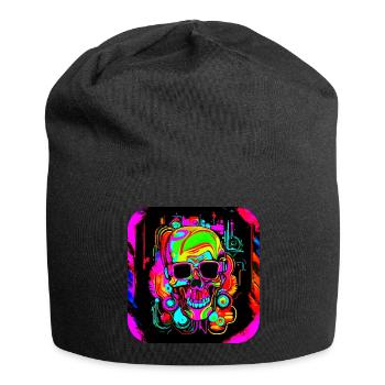 Neon Style Schädel Leuchtreklame Glow - Jersey-Beanie - Schwarz - Vorne