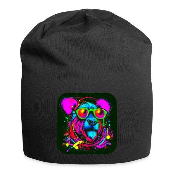 Neon Style Bär Leuchtreklame Glow - Jersey-Beanie - Schwarz - Vorne