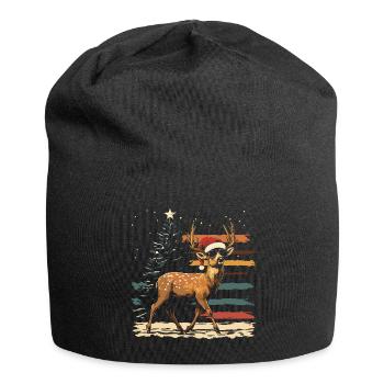 Cerf avec chapeau de Père Noël et lunettes de soleil - Bonnet en jersey - noir - Devant