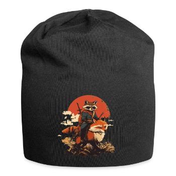 Raccoon Samurai Rides Fox Japan - Jersey Beanie - black - Front