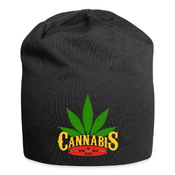 Logo du cannabis avec feuille et détail 420 - Bonnet en jersey - noir - Devant