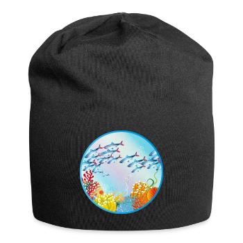Banceau de poissons colorés dans le récif corallien - Bonnet en jersey - noir - Devant