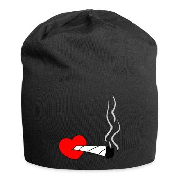 Heart with smoking joint – symbol of marijuana v - Jersey Beanie - black - Front