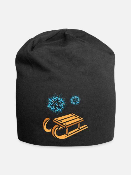Schlitten mit Schneeflocken Cartoon - Jersey-Beanie - Schwarz