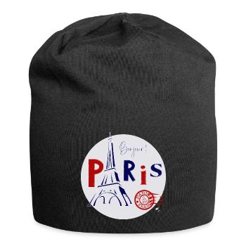 Eiffelturm Abbildung im Kreis mit Inschrift - Jersey-Beanie - Schwarz - Vorne