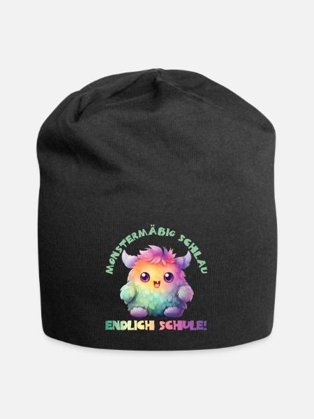 Kuschel Monster Schulkind 2026 Endlich Schule - Jersey-Beanie - Schwarz