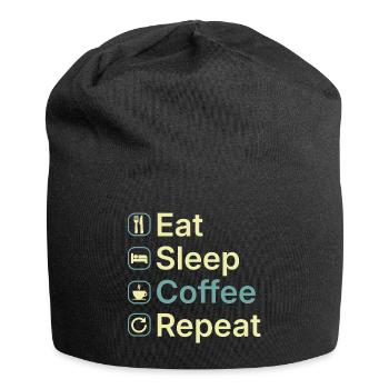 Essen Schlaf Kaffee Wiederholen Lustiges Kaffee-Liebhaber-Geschenk - Jersey-Beanie - Schwarz - Vorne