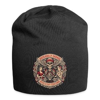 Rockabilly Skull Garage Roses - Jersey-Beanie - Schwarz - Vorne