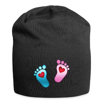 Bébé pieds coeur bébé empreinte maman fille garçon - Bonnet en jersey - noir - Devant
