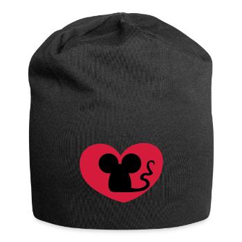 Verliebte Maus / Mouse in love / souris amoureuse - Jersey-Beanie - Schwarz - Vorne