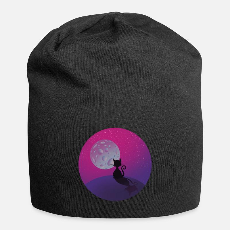 Katze und der Mond - Jersey-Beanie - Schwarz