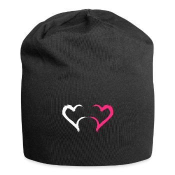 Herz in Rosa und Weiß - Jersey-Beanie - Schwarz - Vorne