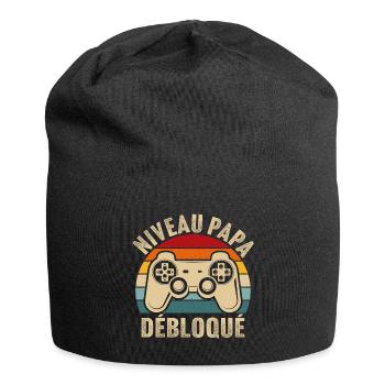 Papa niveau débloqué rétro t shirt père gamer geek - Bonnet en jersey - noir - Devant