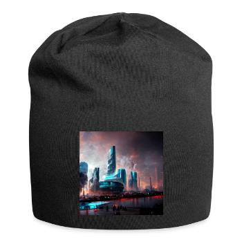 Futuritische Stadt - Jersey-Beanie - Schwarz - Vorne