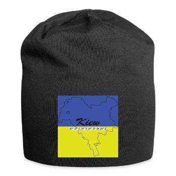 Kiew - Hauptstadt mit GPS-Koordinaten & Flagge - Jersey-Beanie - Schwarz - Vorne