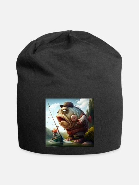 Angler Karikatur - Jersey-Beanie - Schwarz