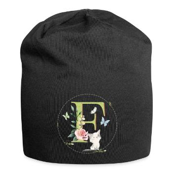 Anfangsbuchstabe F mit Katze - Jersey-Beanie - Schwarz - Vorne