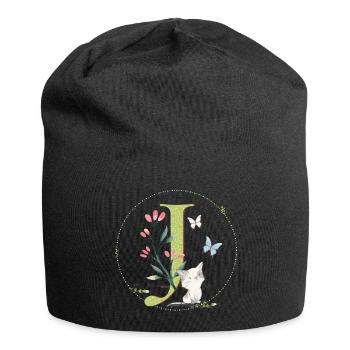 Anfangsbuchstabe J mit Katze - Jersey-Beanie - Schwarz - Vorne