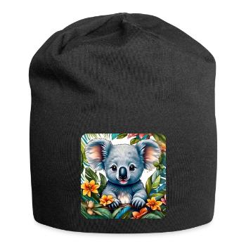 Cute Koala Bear with Flowers - Jersey Beanie - black - Front
