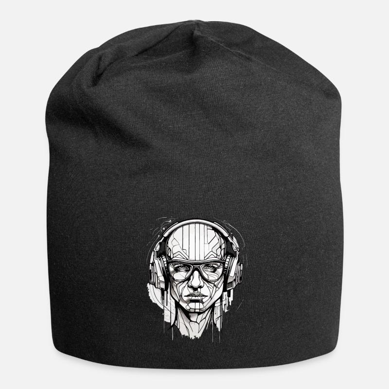 DJ Robot, Electronic Music, RAVE, TECHNO, - Jersey Beanie - black