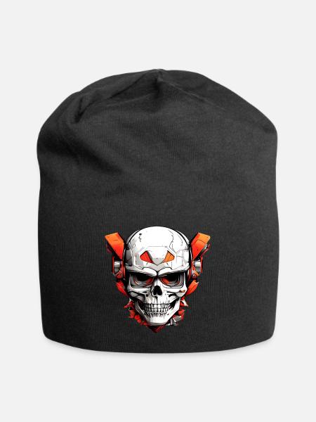 Comic Skull with Red Mechanical Parts - Jersey Beanie - black