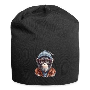 Cooler Affe mit Mütze und Brille - Jersey-Beanie - Schwarz - Vorne