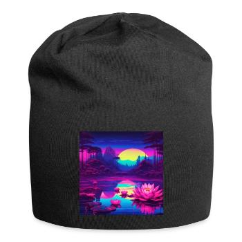 Seerosen auf dem See - Jersey-Beanie - Schwarz - Vorne
