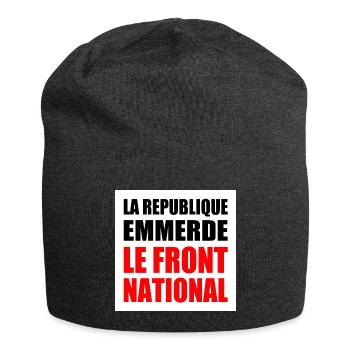 la republique emmerde le front national - Bonnet en jersey - charbon - Devant