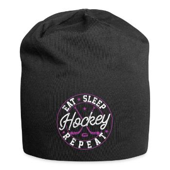 Hockey Essen Schlafen Eishockey Spruch - Jersey-Beanie - Schwarz - Vorne