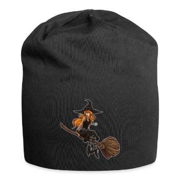 Cute Witch Sits On Her Broom | Halloween - Jersey Beanie - black - Front