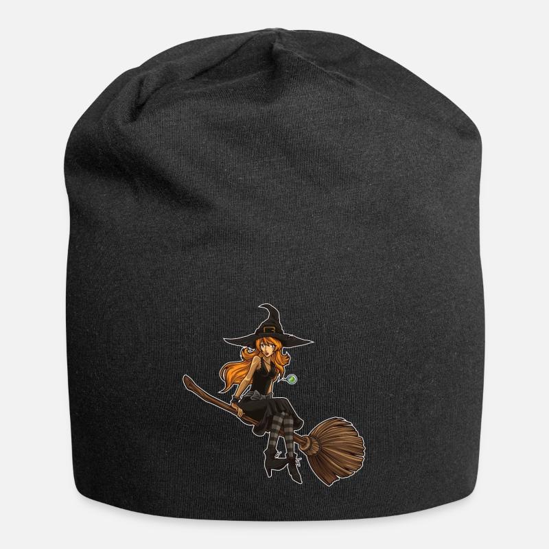 Douce sorcière est assise sur son balai | Halloween - Bonnet en jersey - noir