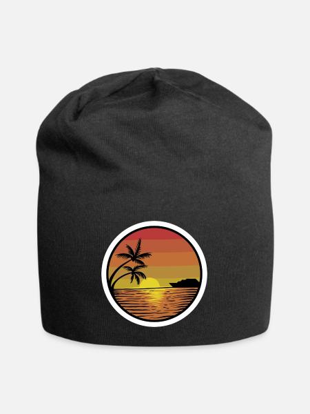 Strand Sonnenuntergang Retro Aufkleber Goldener - Jersey-Beanie - Schwarz