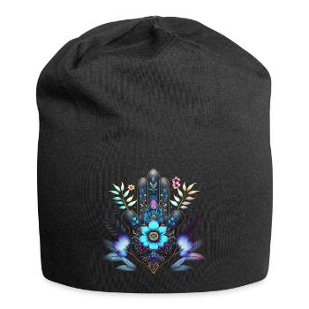 Hamsa Hand, Nazar, Schutzsymbol, Glücksbringer - Jersey-Beanie - Schwarz - Vorne