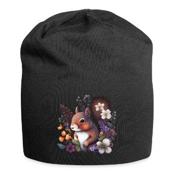 Niedliches Eichhörnchen Blumen, Einheimische Tiere - Jersey-Beanie - Schwarz - Vorne