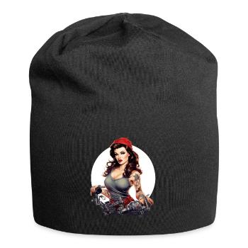 Lydia Pinup-Mechanikerin - Jersey-Beanie - Schwarz - Vorne