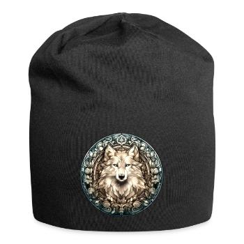 Loup Blanc, Fleurs, Style Verre Plombé, Animaux, Chien - Bonnet en jersey - noir - Devant