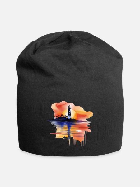 Ein Aquarell-Leuchtturm-Szene - Jersey-Beanie - Schwarz
