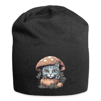 Katze sonnt sich im Sonnenlicht unter einem Pilz - Jersey-Beanie - Schwarz - Vorne