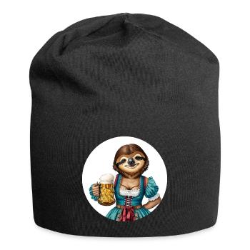 Sloth in dirndl with beer glass - Jersey Beanie - black - Front