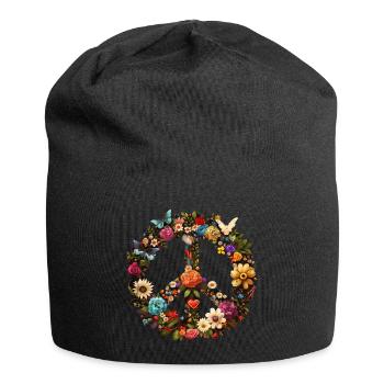 Peace Symbol, Friedenssymbol, Peacezeichen, Blumen - Jersey-Beanie - Schwarz - Vorne