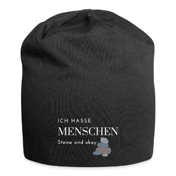 Ich hasse Menschen, Steine sind okay - Jersey-Beanie - Schwarz - Vorne