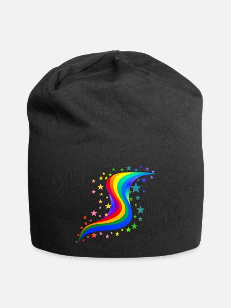 Regenbogen mit Sternen - Rainbow with stars - Jersey-Beanie - Schwarz