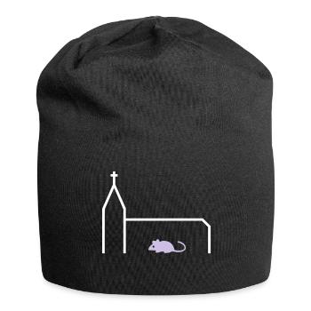 ★ Designfarben änderbar ★ Kirchenmaus Kirche Maus - Jersey-Beanie - Schwarz - Vorne