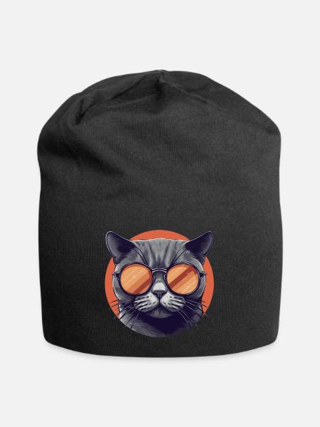 Katze Mietz Stubentiger Sonnenbrille - Jersey-Beanie - Schwarz