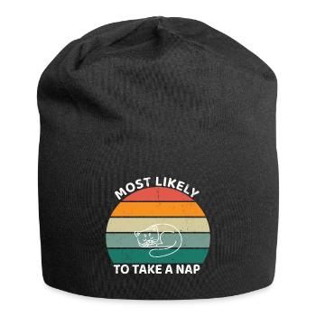 Most likely to take a nap - sleeping cat - Jersey Beanie - black - Front
