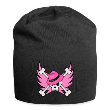 Flying skull with pink hat and pink wings - Jersey Beanie - black - Front